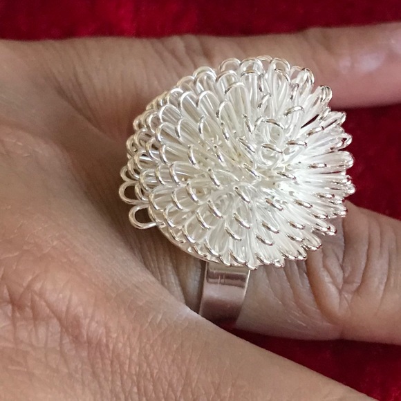 Handmade Silver Adjustable Flower Ring - Picture 4 of 11